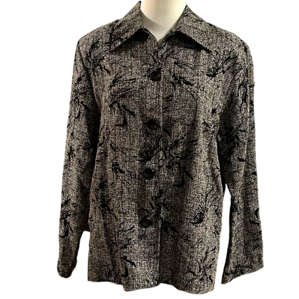 VINTAGE APPARENZA FLORAL SHIRT JACKET BLACK WHITE SIZE MEDIUM NEW WITH TAGS